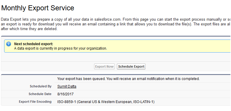 data export after export screen