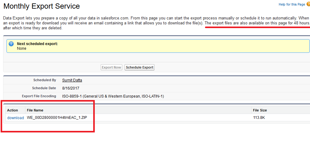 data export exported file