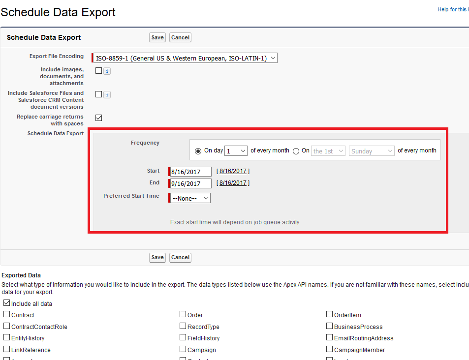 data export schedule data export
