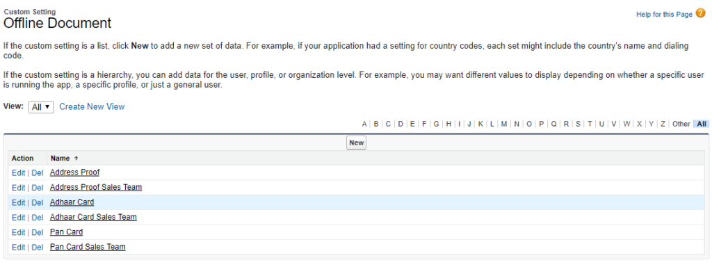 Custom setting